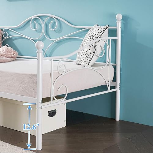 Miniatura 16 de VECELO Marco de sofá cama, plataforma de metal de tamaño individual con cabecero, estilo victoriano, base de colchón/sofá de cama para niños