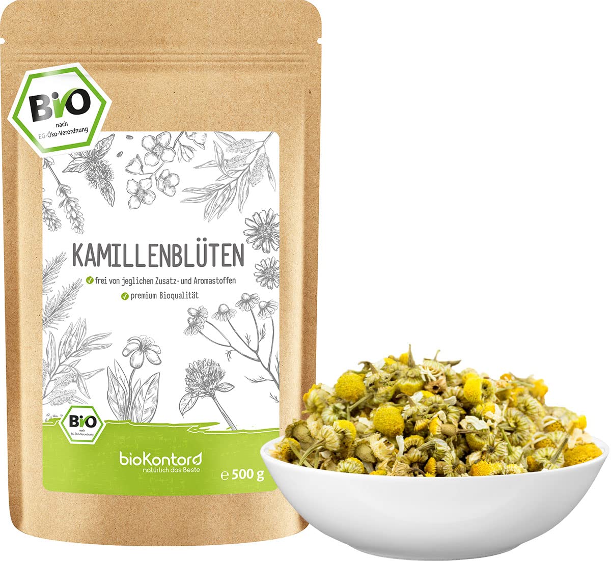 Kamillentee BIO | Kamillenblüten getrocknet, ganz und lose aus kontrolliert biologischem Anbau von bioKontor (500 g)