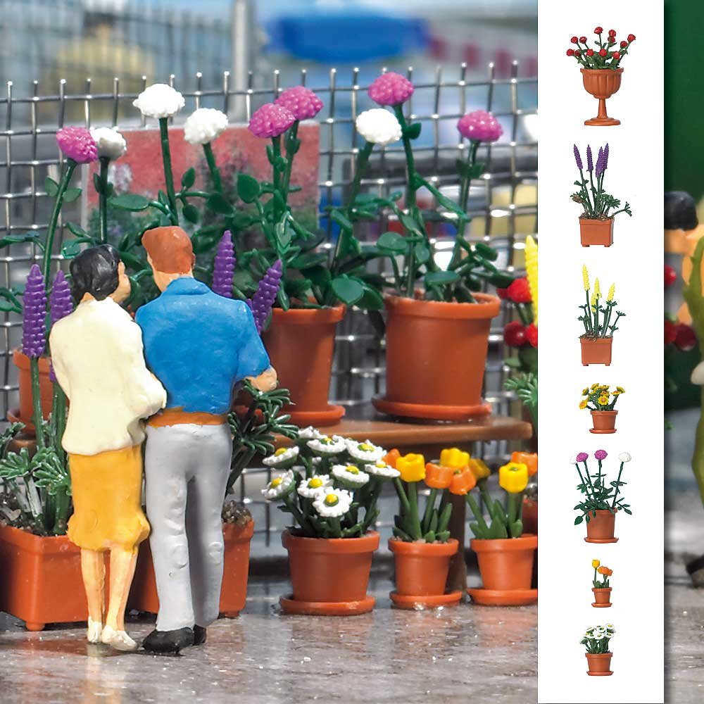 Busch 1209 – Set De 20 Pots De Fleurs Miniatures Pour Train HO – Décor Ferroviaire