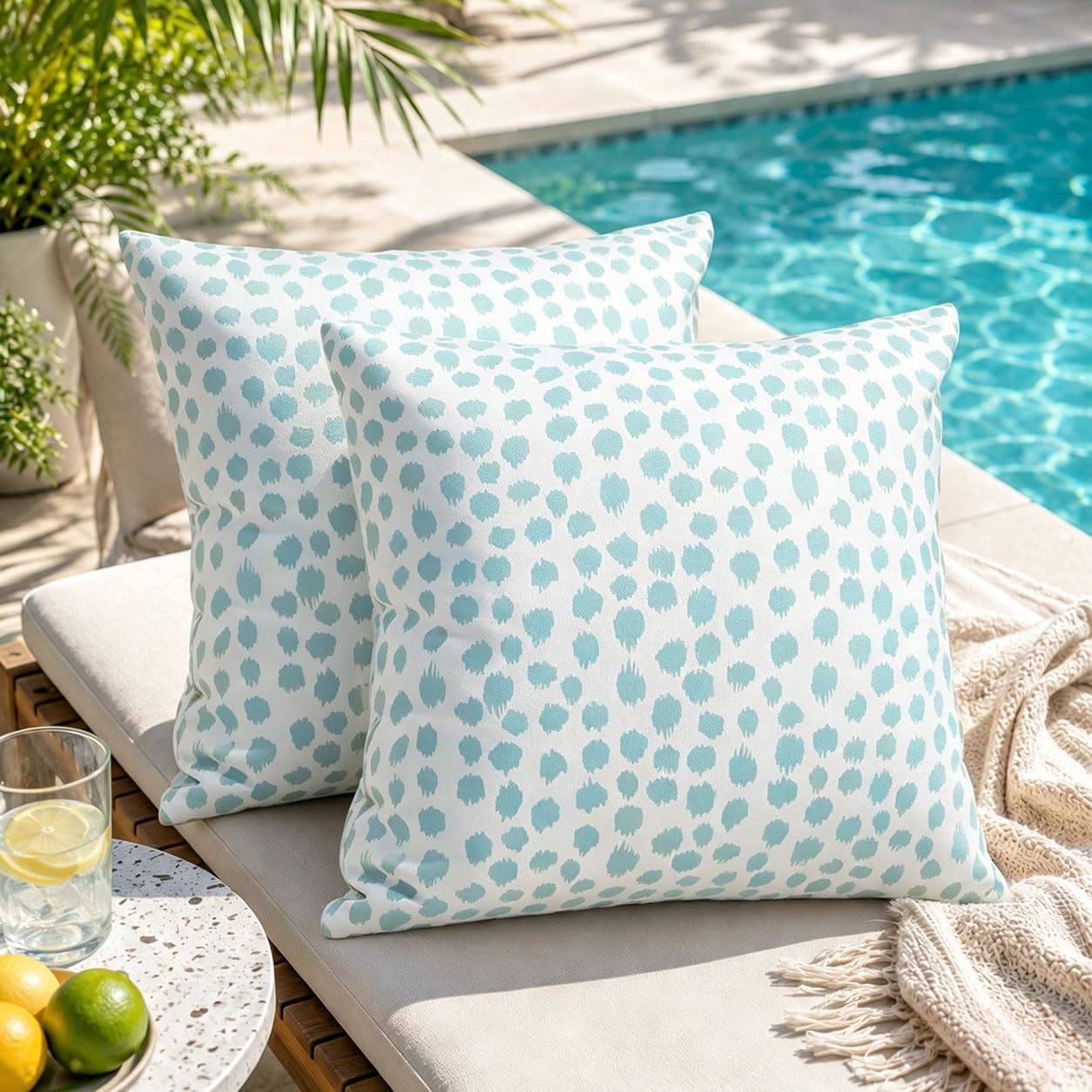 Allorry Outdoor Pillow Covers 18x18 Set of 2 Boho Design Foggy Blue Polka Dot Decorations Pillows Summer Outdoor Waterproof Patio Furniture Garden Porch Sofa Bed Cushion Covers Home Decor JB001-M18