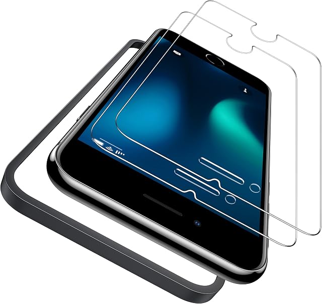 Vakoo iPhone SE 2020/SE 2022/8/7 Screen Protector, [Easy Installation Frame] [Bubble-Free] [Case-Friendly] 9H HD Clear Anti-Shatter & Scratch-Resistant Tempered Glass Film (2 Pack)