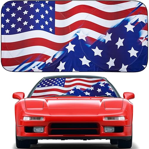 ARANA Car Sun Shade American Flag, Foldable Front Window Car Sun Shade, Automotive Windshield Sunshades Block 99% UV Rays & Sun Heat 65"X32", Colorful Flag