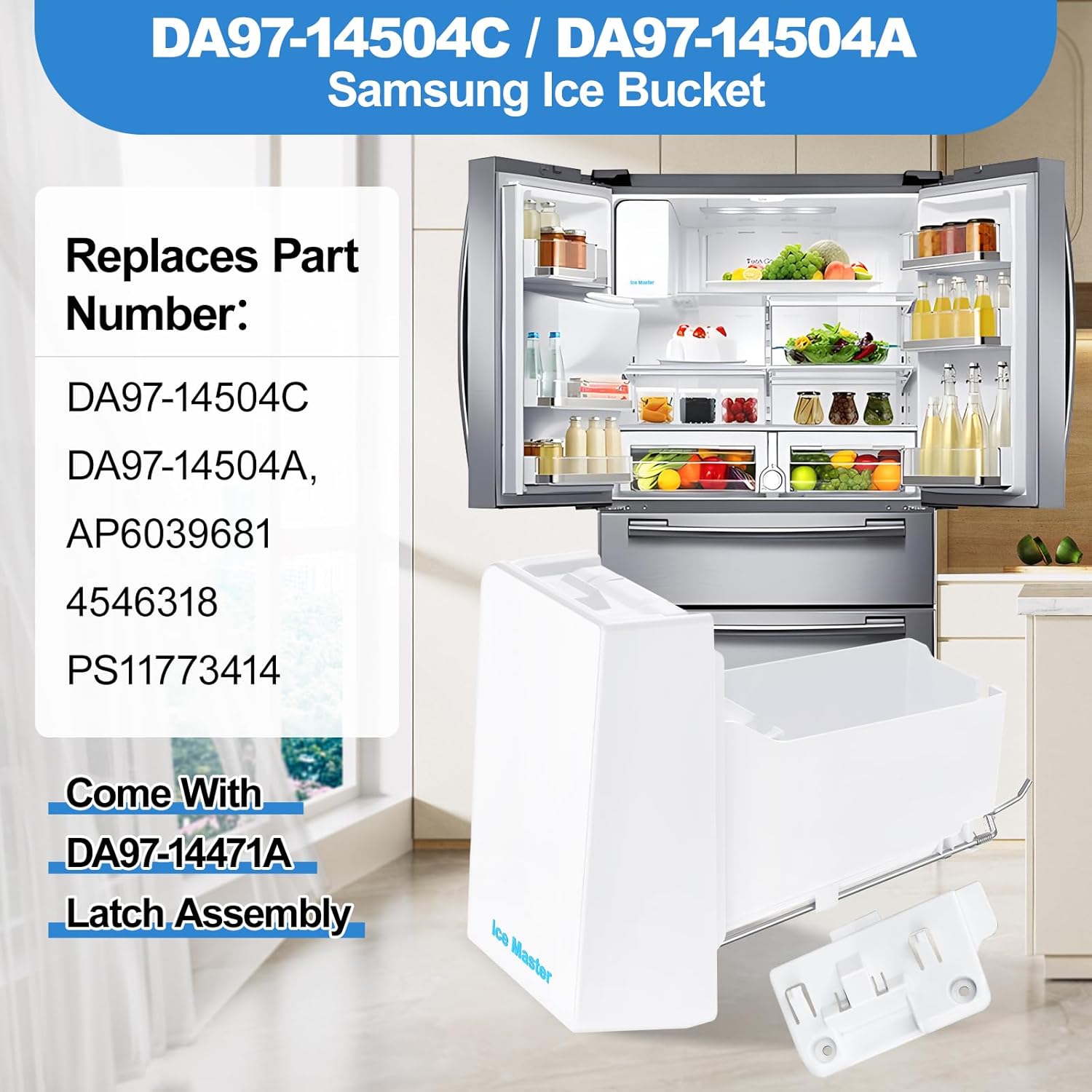 Upgraded DA97-14504C Samsung Refrigerator Ice Bucket Replacement - Compatible With DA97-14504A AP6039681 RF23HCEDBSR RF22KREDBSR RF23J9011SR Models - Ice Maker Tray Container Bin