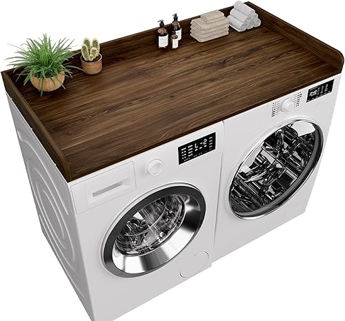 Vista 12 de Washer Dryer Countertop, 27.5 x 54 Inch Washer and Dryer Countertop for Laundry Room Organization with Edge Wooden, Black Marble