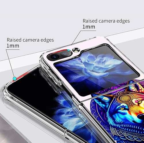 Miniatura 3 de Funda rígida para Samsung Galaxy Z Flip 5, diseño de mandala de lobo floral, antiarañazos, sólida, a prueba de golpes, para Samsung Galaxy Z Flip 5