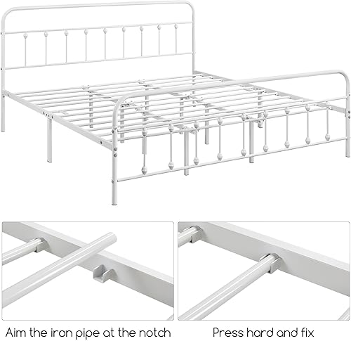 Miniatura 5 de Topeakmart Base de cama de metal de estilo victoriano tamaño California King con cabecero, base de colchón, no necesita somier, almacenamiento