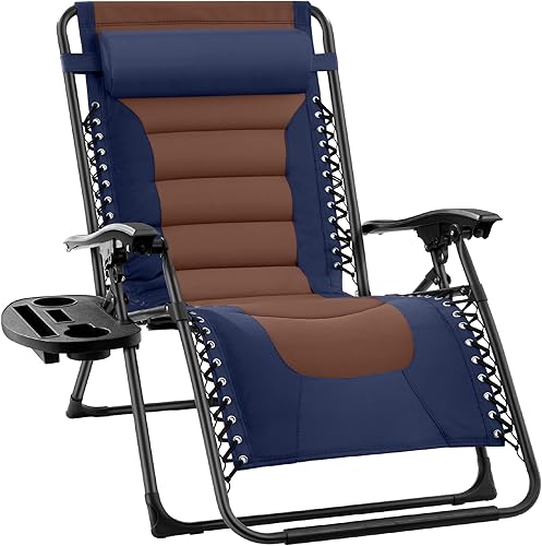 Best Choice Products - Sillón acolchado Zero Gravity XL, reclinable, plegable, para exteriores, antigravedad, con reposacabezas, portavasos, bandeja