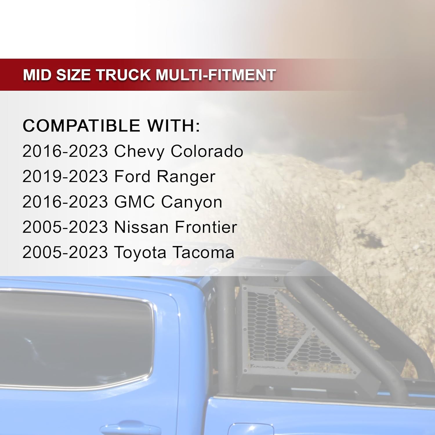 Armordillo CRB Roll Bar Chase Rack for Mid Size Pickup Trucks|LED Light Mounts|Compatible with 2019-2023 Ford Ranger|8729809|CR-B Chase Rack|Chase Bar|Textured Black