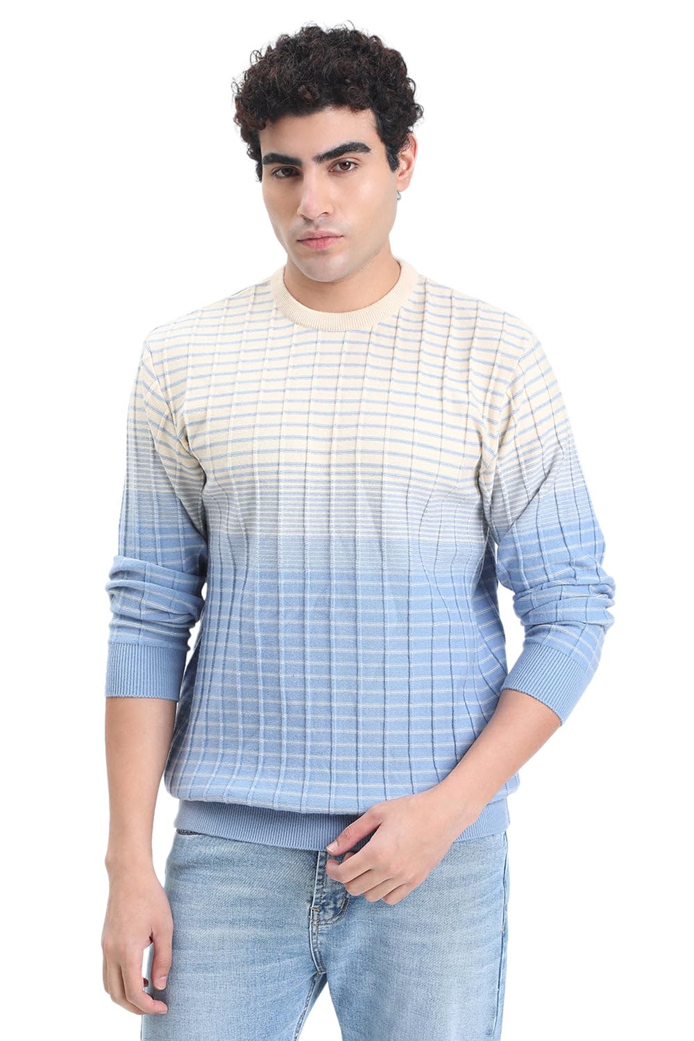 Men's Ombre Blue Ribbed Round Neck Sweater-LBR-2527_Blue-image-29