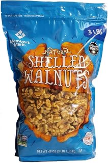 Member's Mark Natural Shelled Walnuts, 3 lbs Each - Pack of 2 Bulk (6 lbs Total) Fresh Nuts for Snacking & Baking
