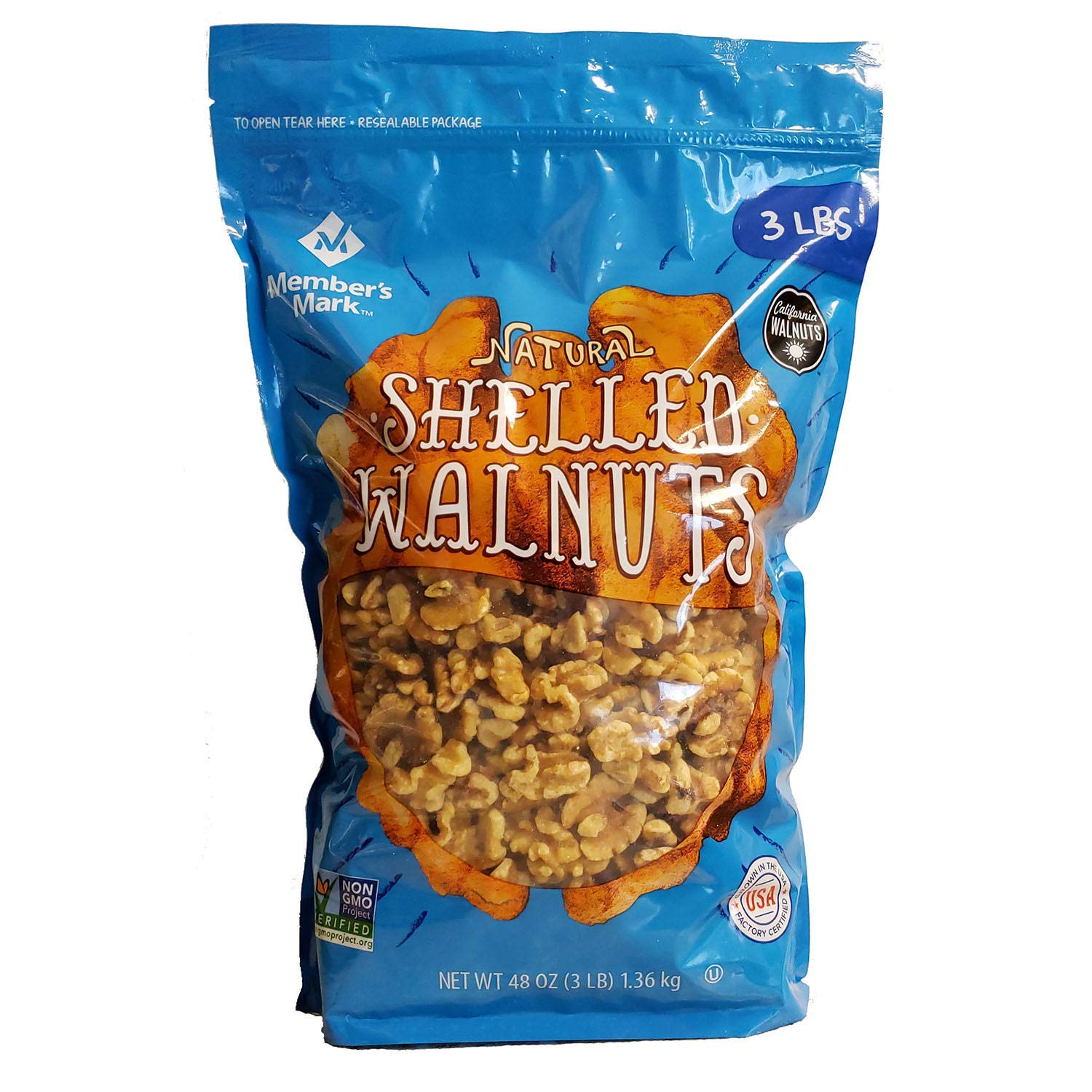 Member's Mark Natural Shelled Walnuts, 3 lbs Each - Pack of 2 Bulk (6 lbs Total) Fresh Nuts for Snacking & Baking