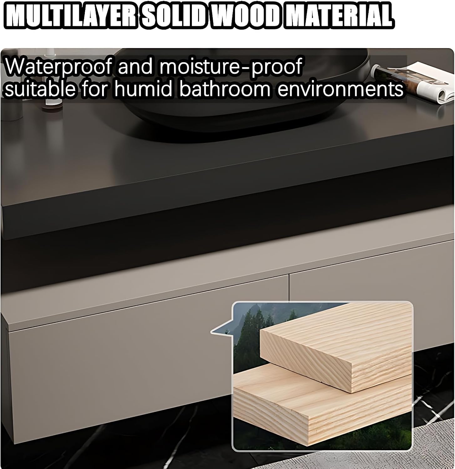 Bathroom Vanity with Sink - Floating Bathroom Vanity with LED Smart Mirror| Abundant Storage Space | Multi-Layered Solid Wood Material | Luxurious Design