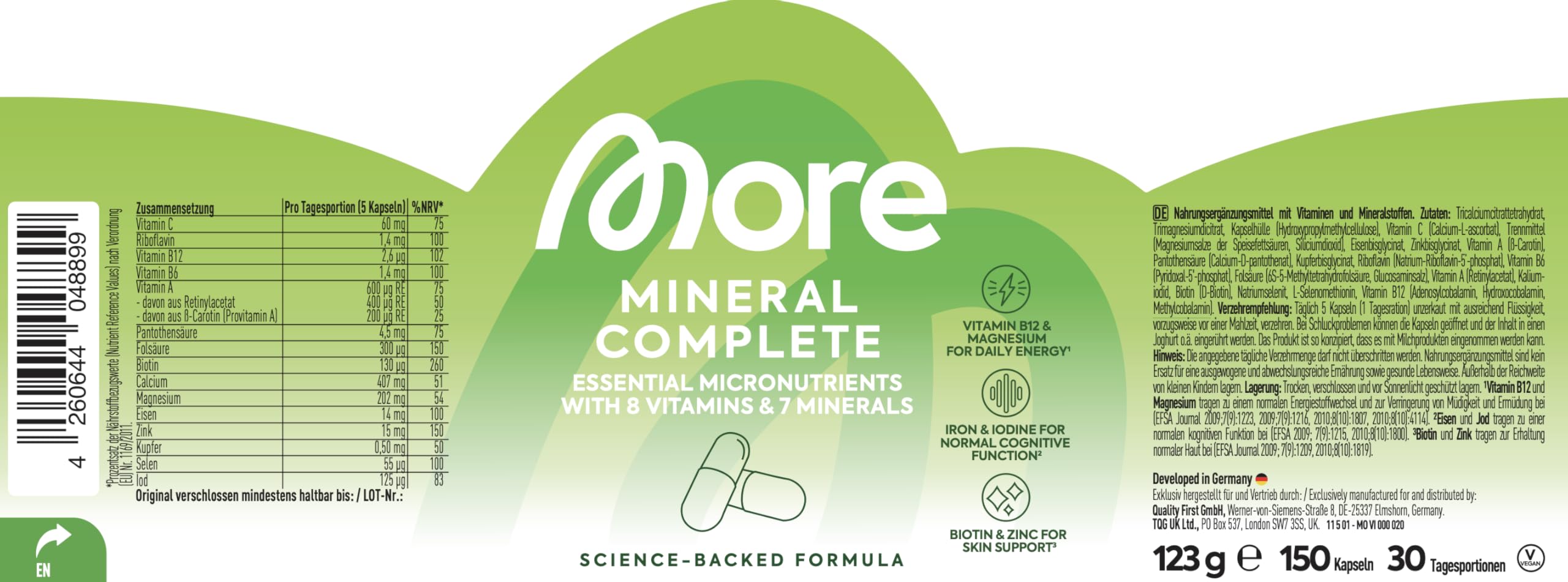 More Mineral Complete V4, 150 Kapseln | mit Vitaminen und Mineralstoffen, vegan, made in Germany