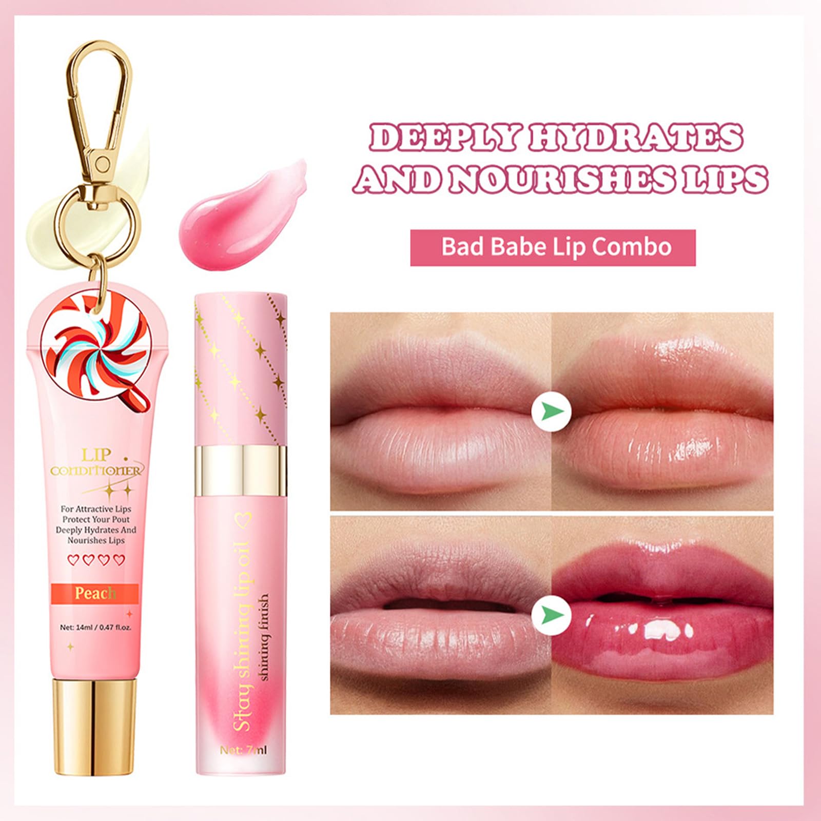 Lip Conditioner & Lip Oil Set,Lip Balm Set including Pink Lip Gloss & Clear Lip Oil - Image 3