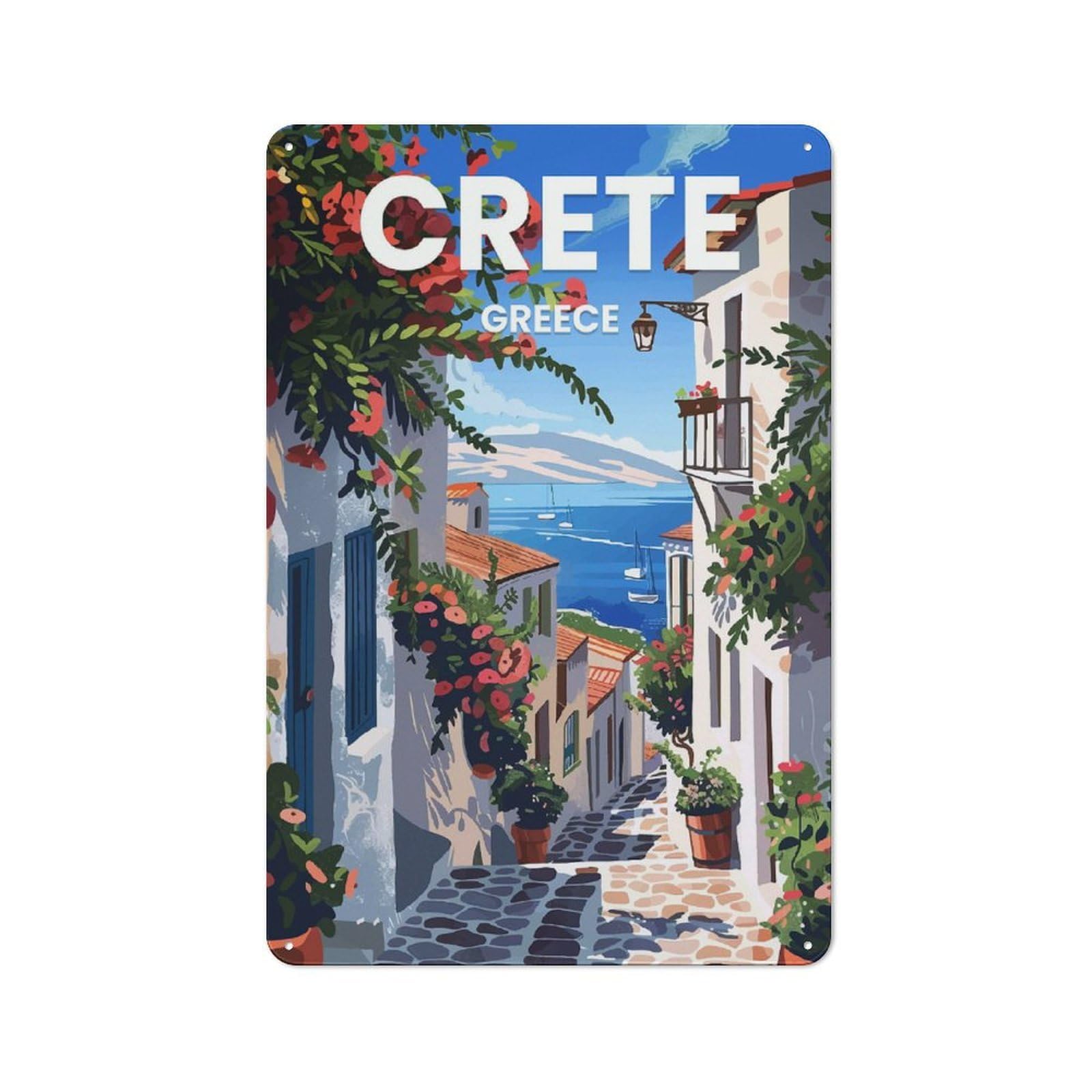 Urban Decorative Metal Plaque 30x20cm Featuring Island of Crete, Loft Wall Plaque for Loft, Studio, Office Or Creative Room