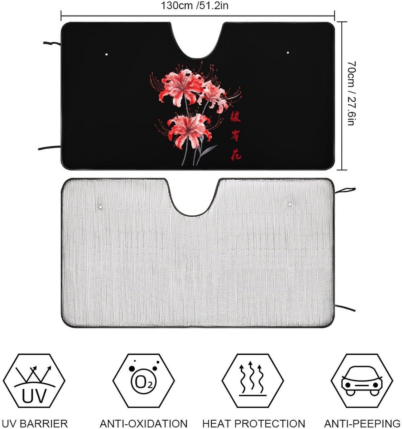 Higanbana Red Spider Lily Car Windshield Sunshade Foldable Car Front Window Sun Visor Protector 51"x28"