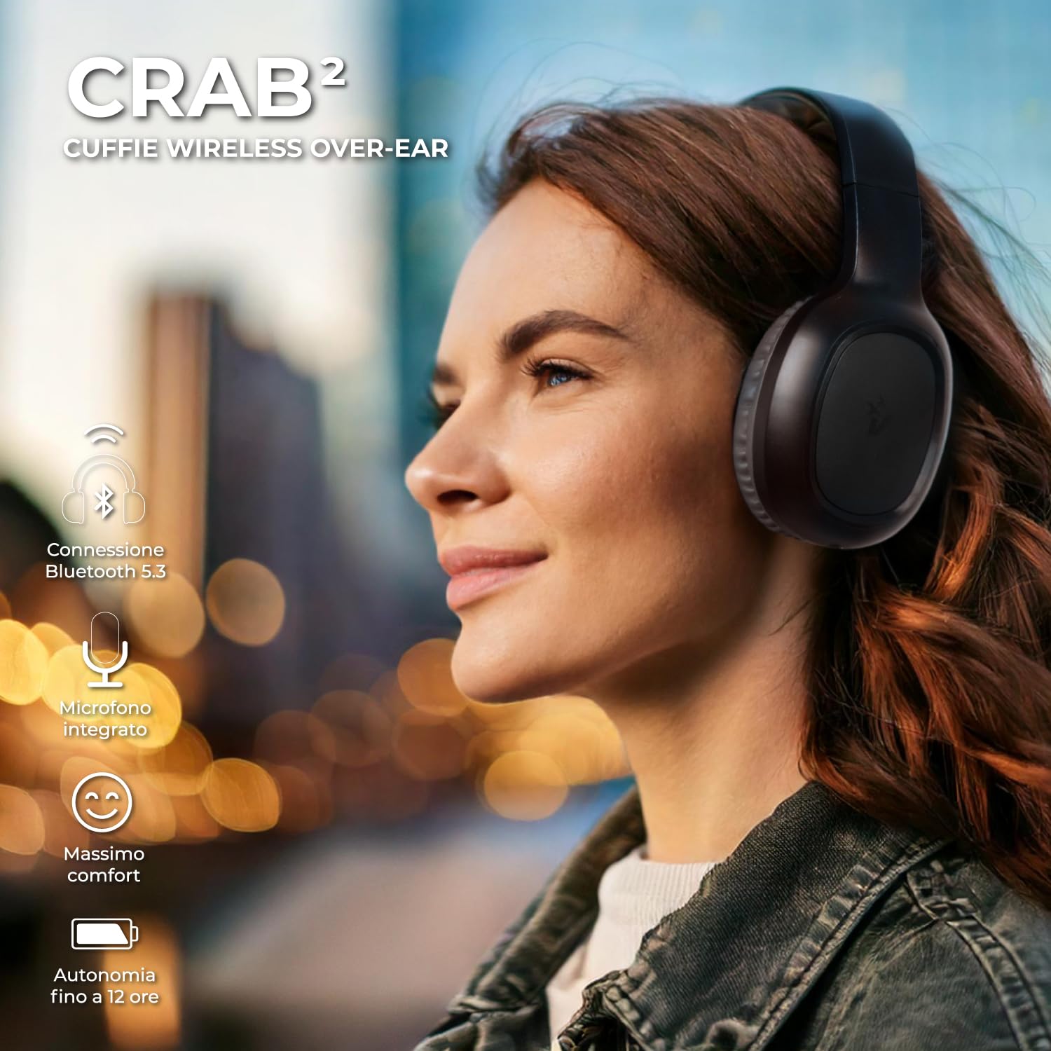 VulTech Crab2 HBT-11BK Rev. 2.1 Over Ear Wireless Bluetooth 5.3 Aux Casque avec Microphone, contrôle de Piste, Gestion des appels, Charge Type-C 12 Heures, couplage Automatique Android/iOS