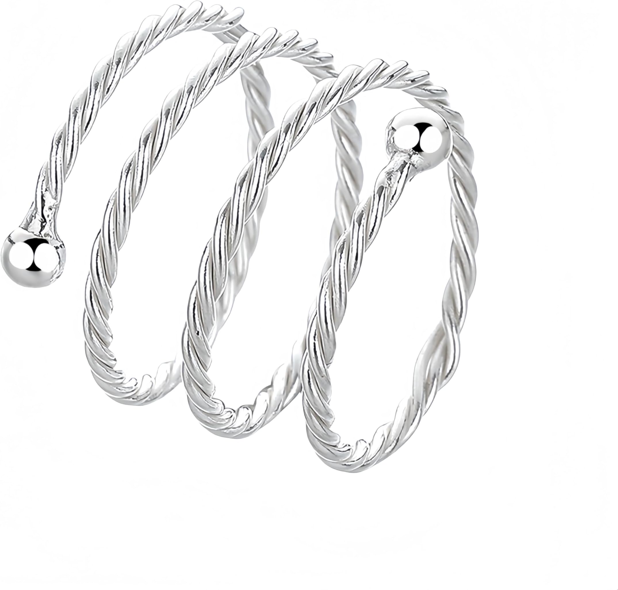 925 Sterling Silver Rings Coil Wire Wrap Silver Ring Ring for Women Adjustable Statement Twist Wrap Up Thumb Band With Two Round Beads Eternity Band Boho Jewelry With Gift Box