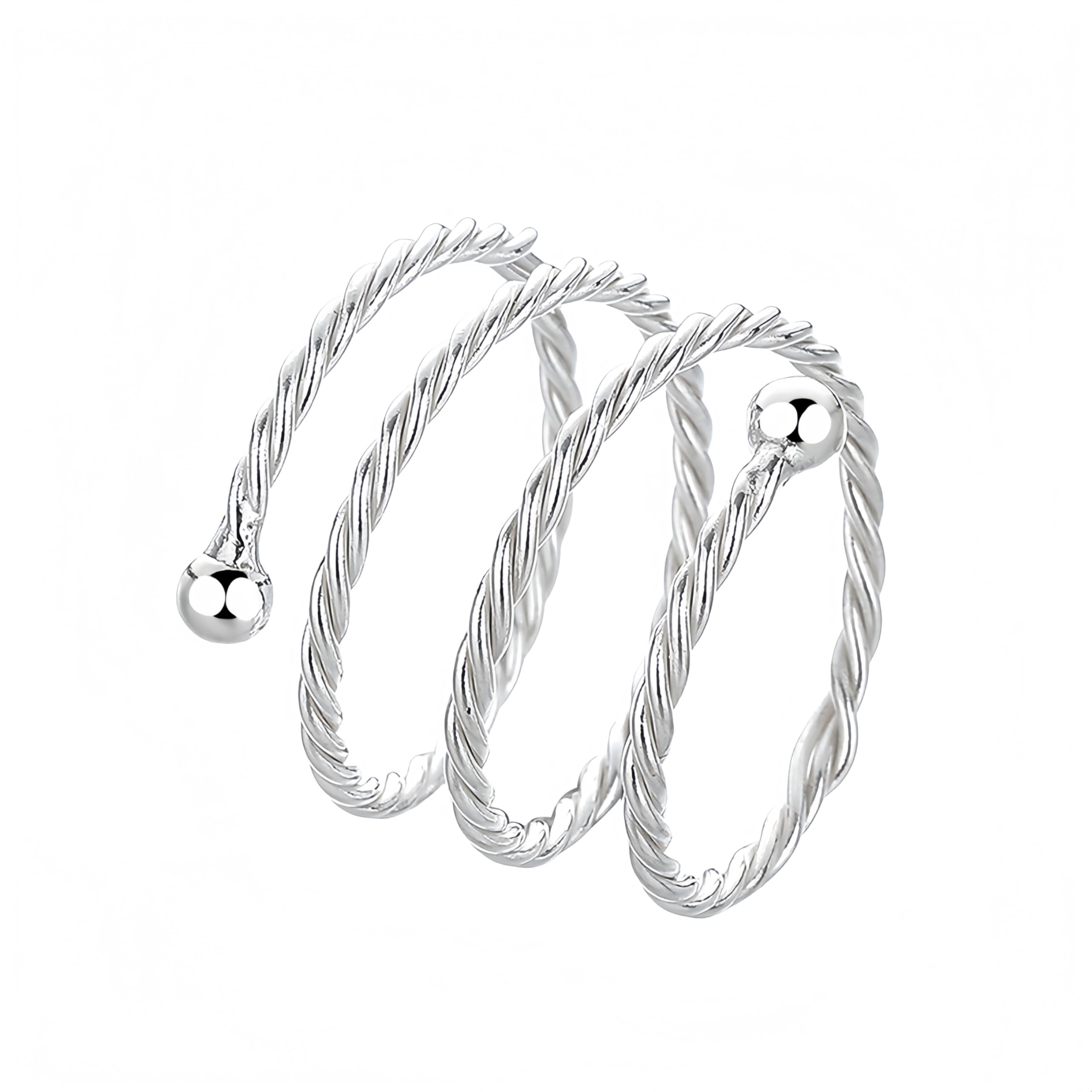 925 Sterling Silver Rings Coil Wire Wrap Silver Ring Ring for Women Adjustable Statement Twist Wrap Up Thumb Band With Two Round Beads Eternity Band Boho Jewelry With Gift Box
