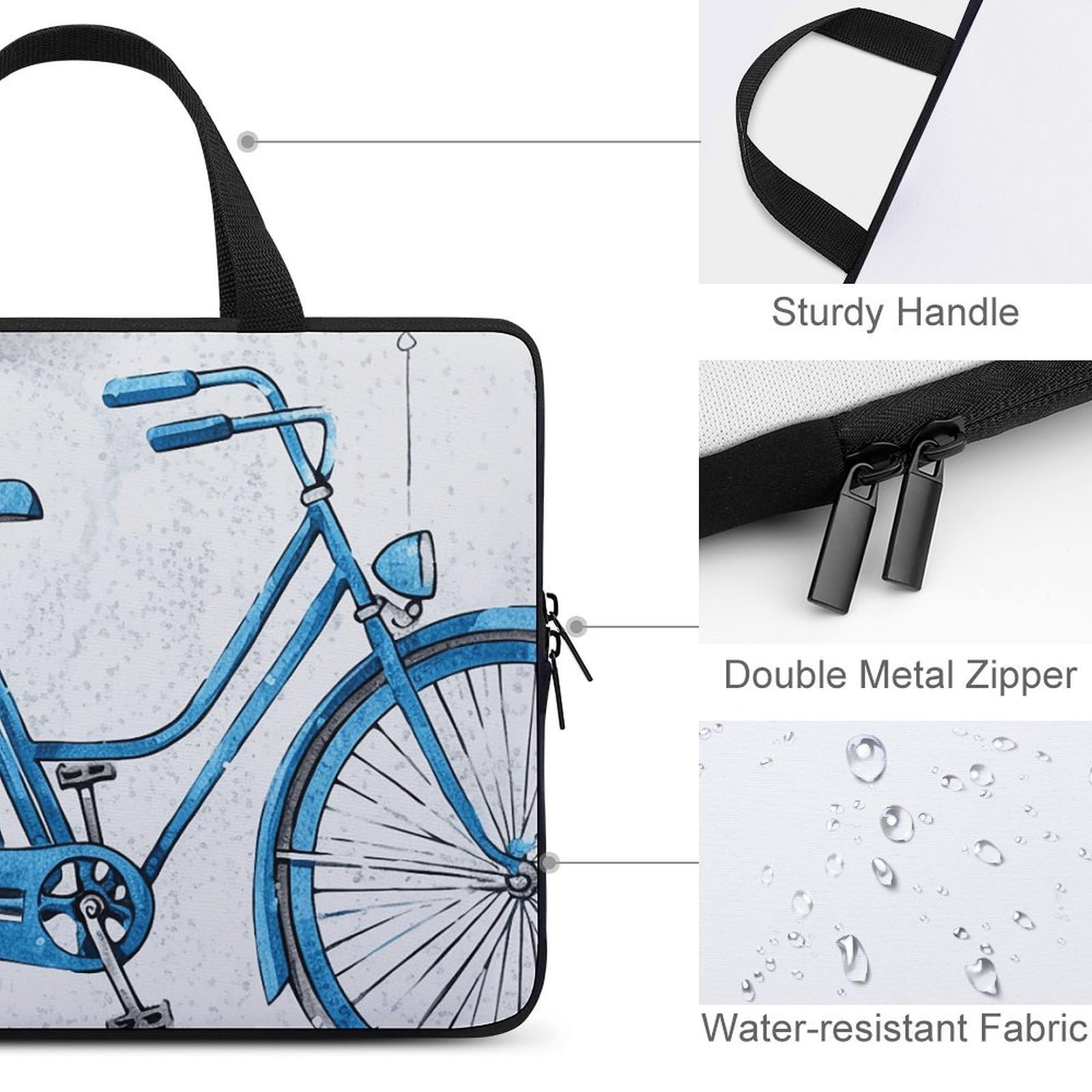 Blu Bicicletta Laptop Sleeve Ultra-sottile, impermeabile, 13 pollice Laptop Borse, Portatile Protettivo Computer Bag con Cinghia da Mano