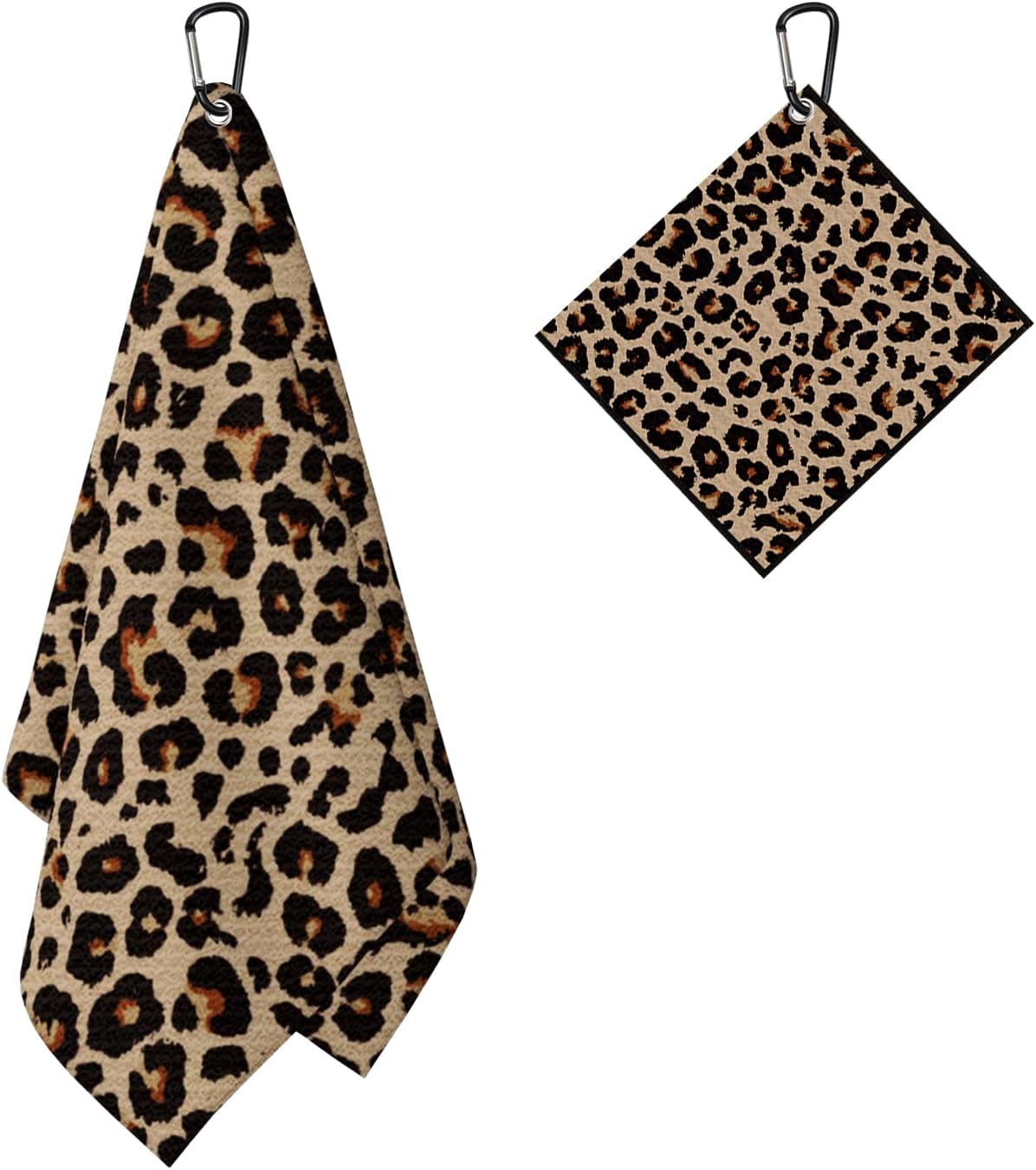 Leopard Print Golf Towel 2 Packs Animal Skin Golf Towels for Golf Bags Men Women Brown Leopard Microfiber Waffle Towel with Clip Funny Gift Accessories image 2