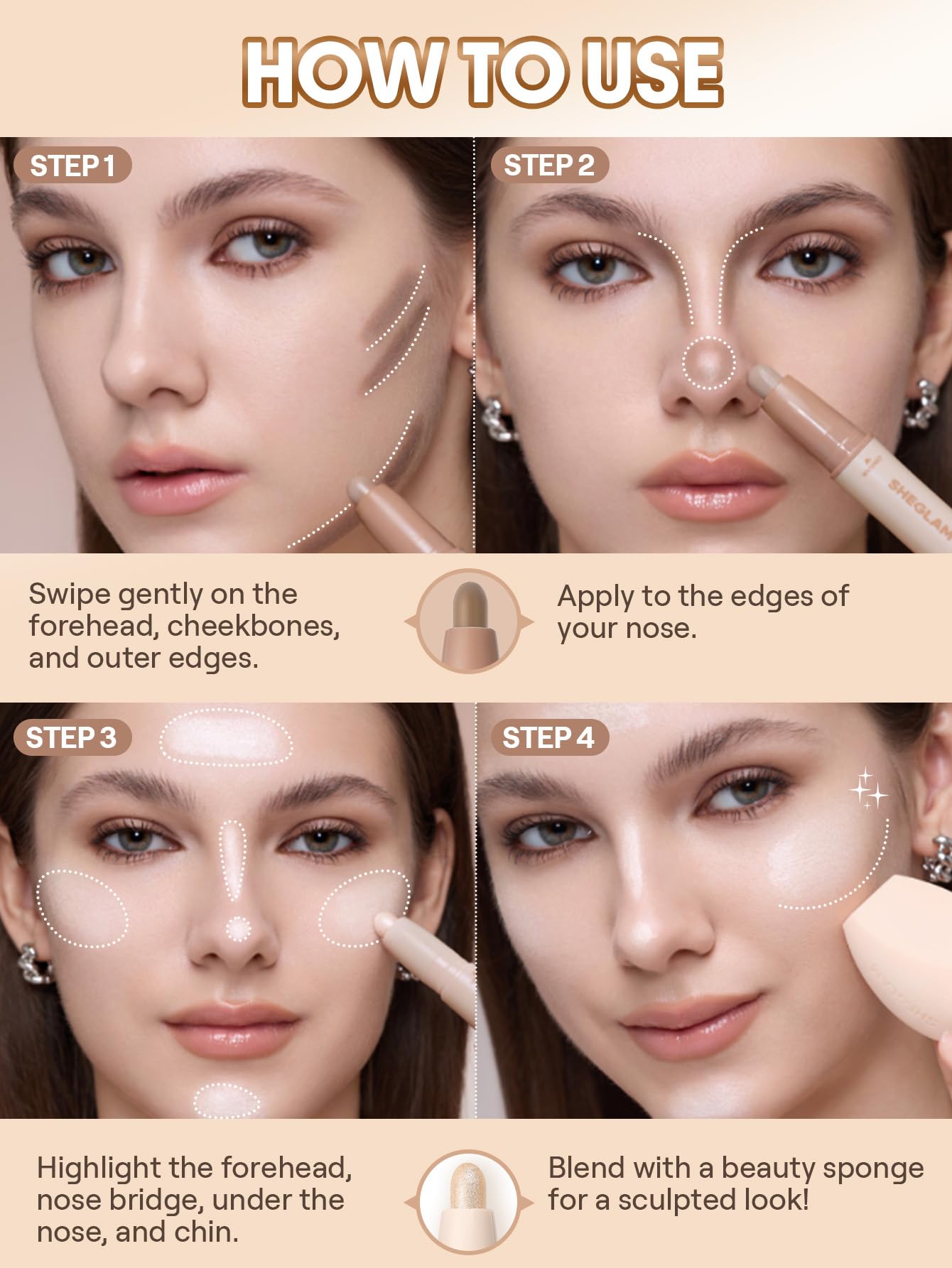 SHEGLAM 2-in-1 Contour & Highlight Stick Cream Waterproof Contour Stick-Soft Tan - Image 4