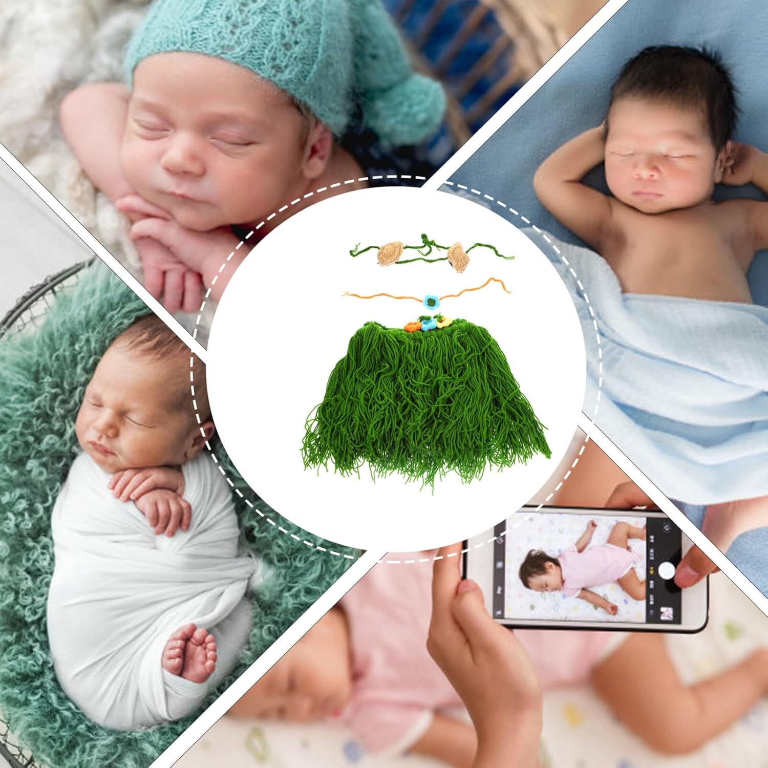BESTOYARD Handmade Crochet Baby Girl Hawaiian Hula Costume Set - Newborn Photography Props Party for Luau Beach Decor - Image 7