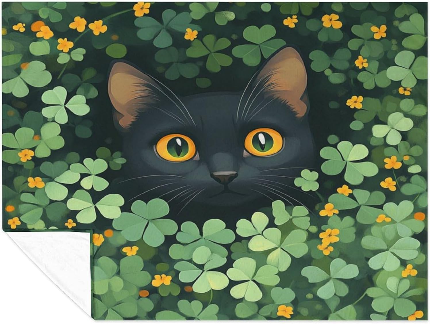 St Patricks Day Black Cat Shamrocks Throw Blanket for Bed Sofa Couch 60"x80" Green Clover Ultra Soft Warm Fleece Blankets Gift for Kids Family and Friends Decorative Flannel Blanket