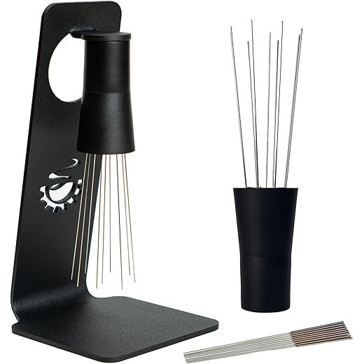MiiCoffee WDT Tool, Magnetic Coffee Stirrer 0.4mm 9 Installed Pins + 0.25mm 9 Extra Needles for Espresso Distribution Tool with Metal Stand for Barista Espresso (Black)