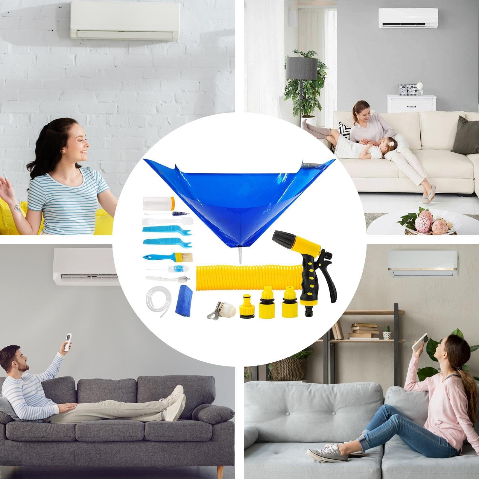 Kit di pulizia del condizionatore d'aria, set di manutenzione mini split AC, protezione antipolvere a parete, strumenti essenziali per la cura e la pulizia del sistema HVAC domestico.