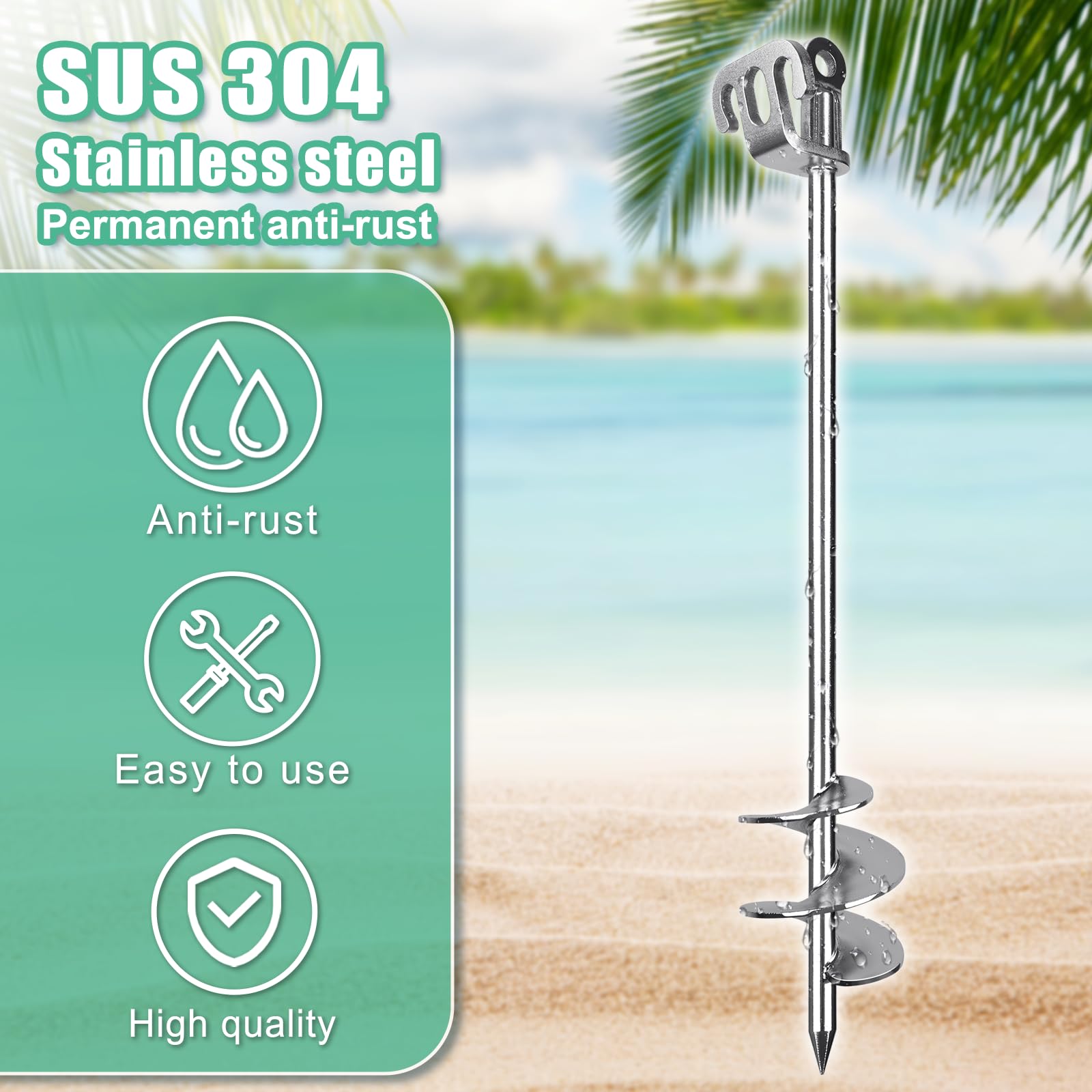 Dolibest Ancoraggio a sabbia per barche in acciaio inossidabile 304, 91,4 cm, completamente saldato, a vite, con manico a T, per barche a motore, kayak, canoe, ancoraggio portatile da spiaggia per