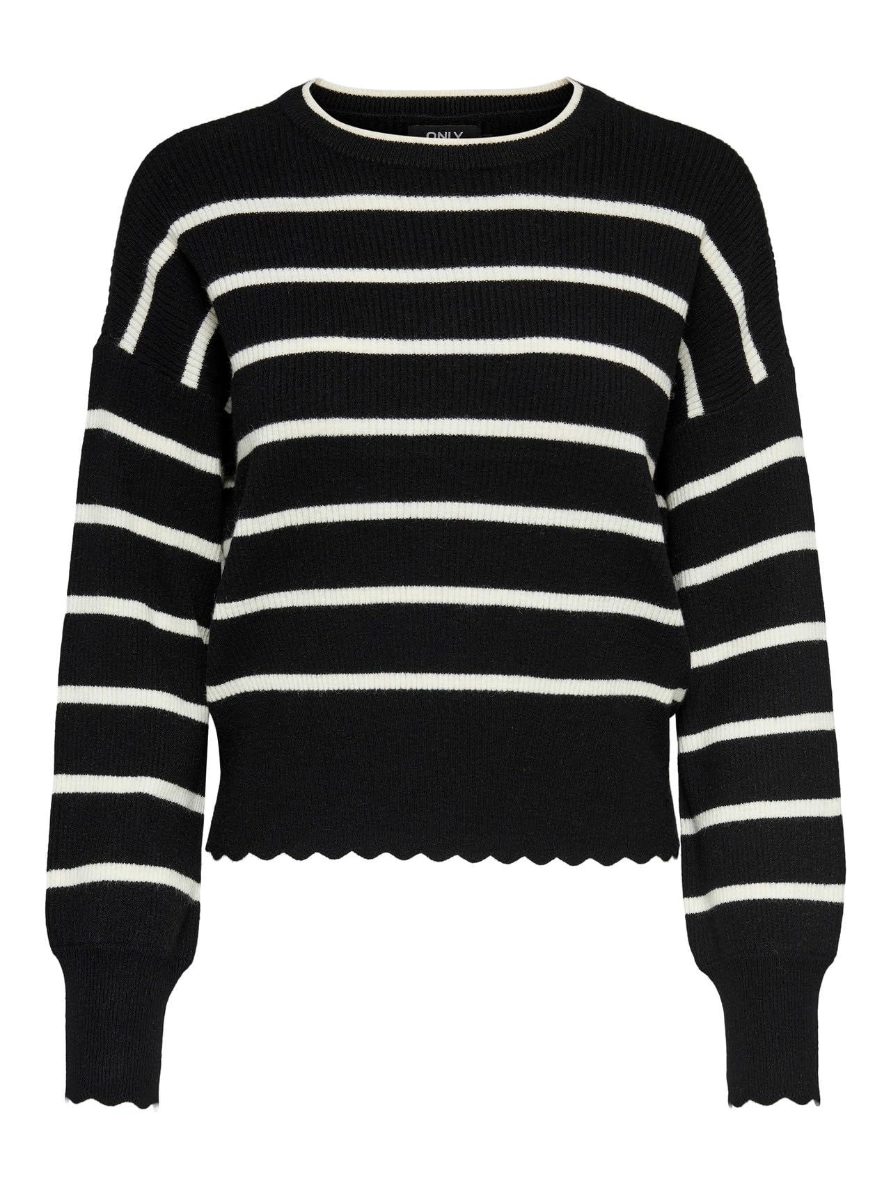 ONLY Women's ONLIBI LS Stripe O-Neck CC KNT Pullover, Black/Stripes: Whitecap Grey Mel, S