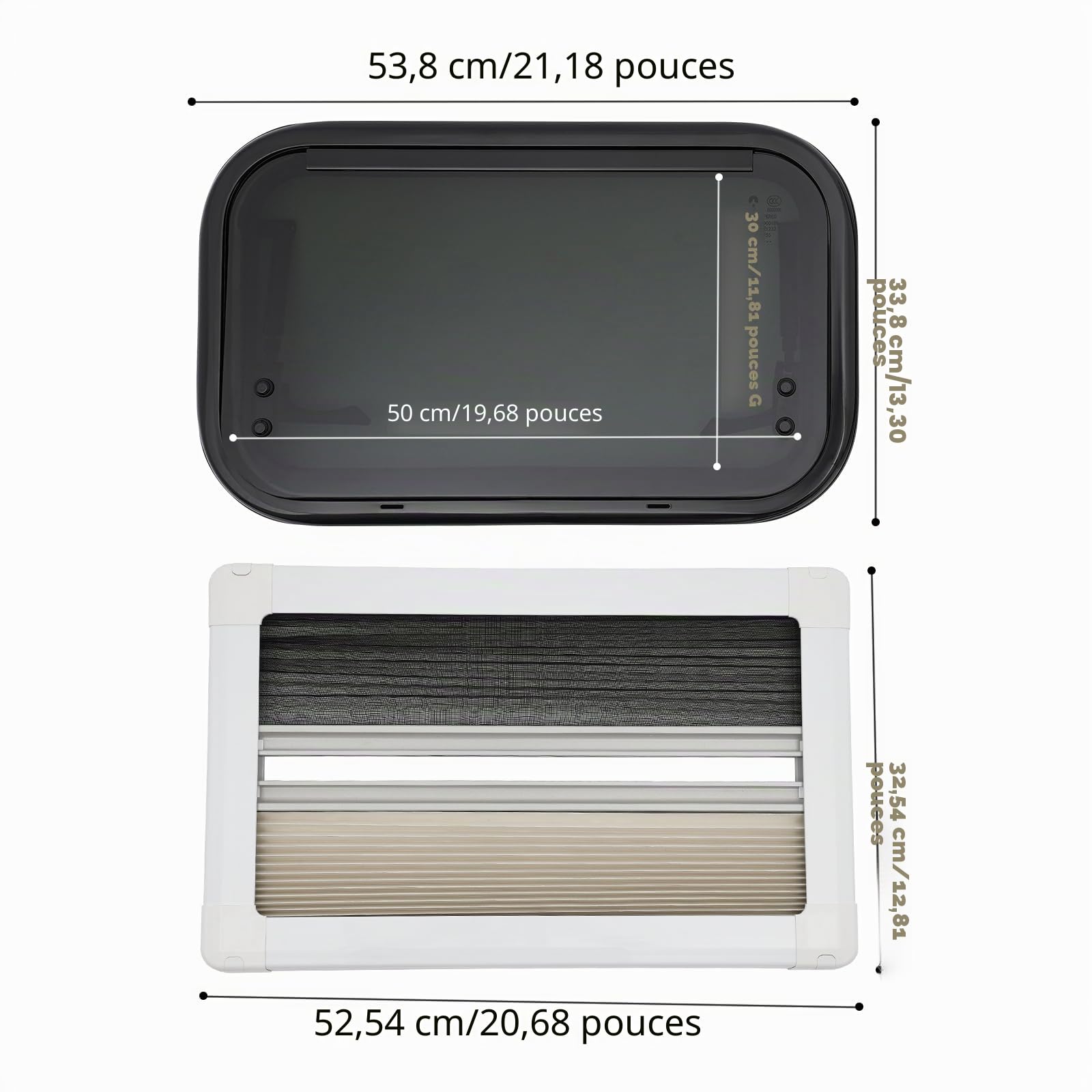 Fenêtre latérale pour camping-car - 500 x 300 mm - Avec store intégré et moustiquaire - Pour camping-car, caravane, camionnette, camping-car, voiture, bateau