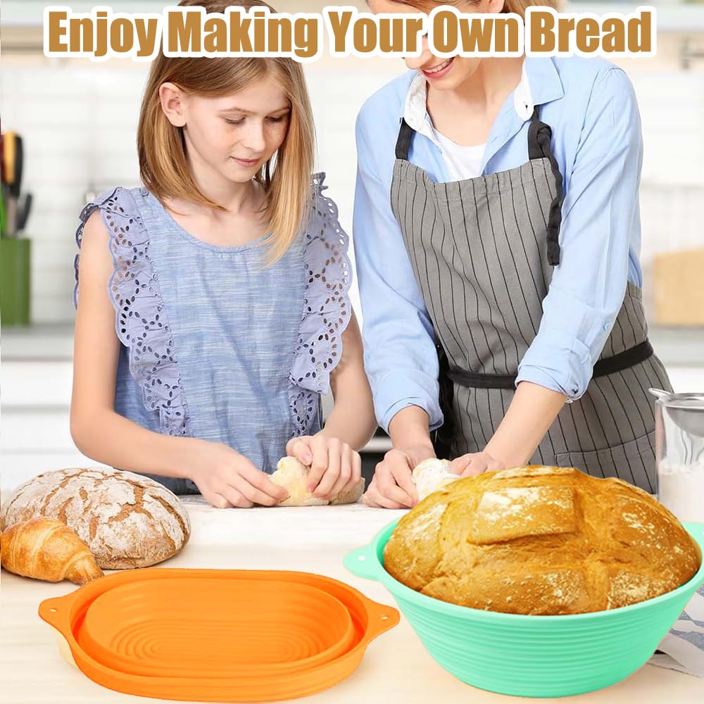 6 cestini per lievitazione del pane, cestini ovali e rotondi, cestini per lievitazione di lievito naturale in silicone, kit di base pieghevoli per lievitazione naturale per panettieri fatti in casa