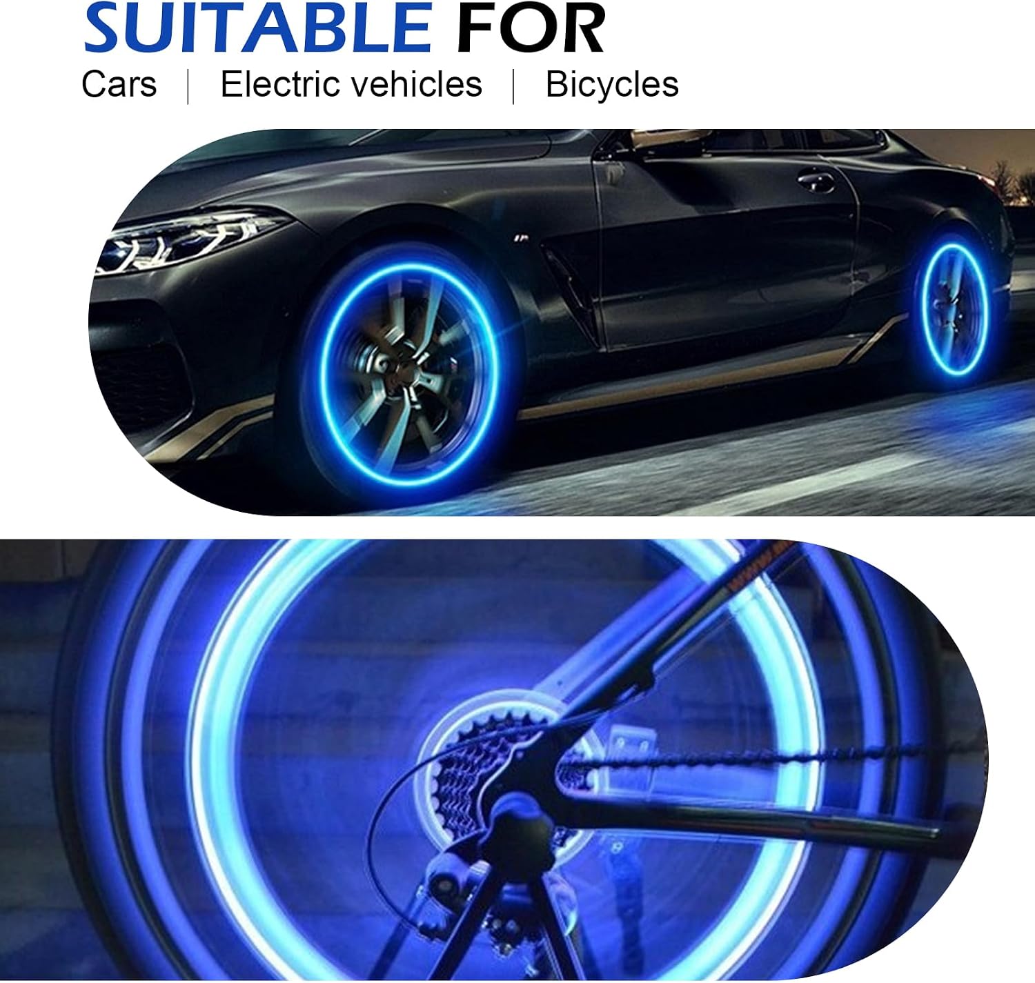 6 PCS LED Valve Stem Lights, Colorful Waterproof Car Wheel Lights, Automotive Tire Decoration Flash Lamp, for Car, SUV, Truck, Motorcycle, Bike (Blue)
