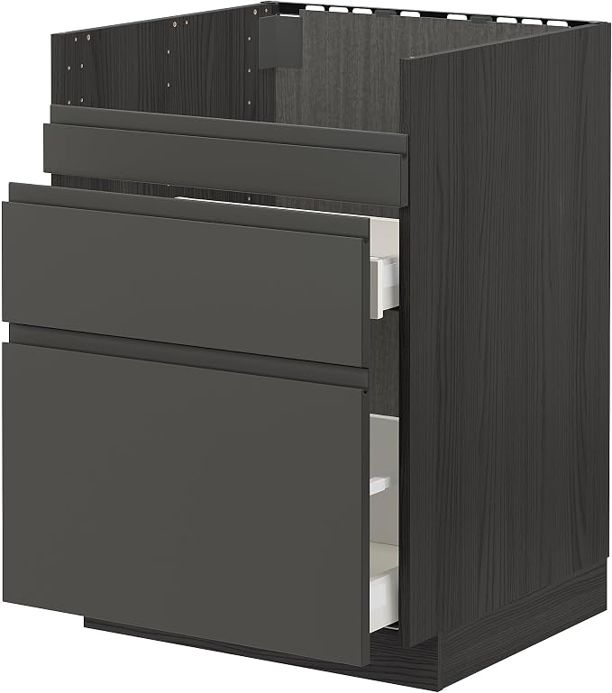 IKEA METOD Base cabinet for HAVSEN sink 60x60 cm MAXIMERA black/VOXTORP dark grey