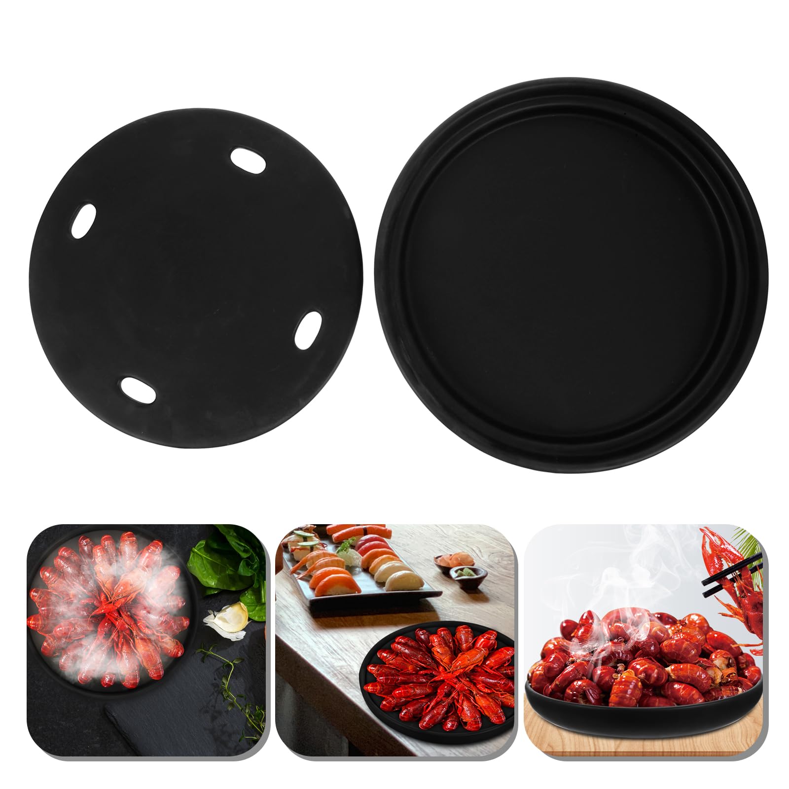BESPORTBLE Assiette Japonaise en Céramique Noire pour Conserver Fruits de Mer et Sushis, Plateau de Service Classique et Attractif Maison ou Restaurant