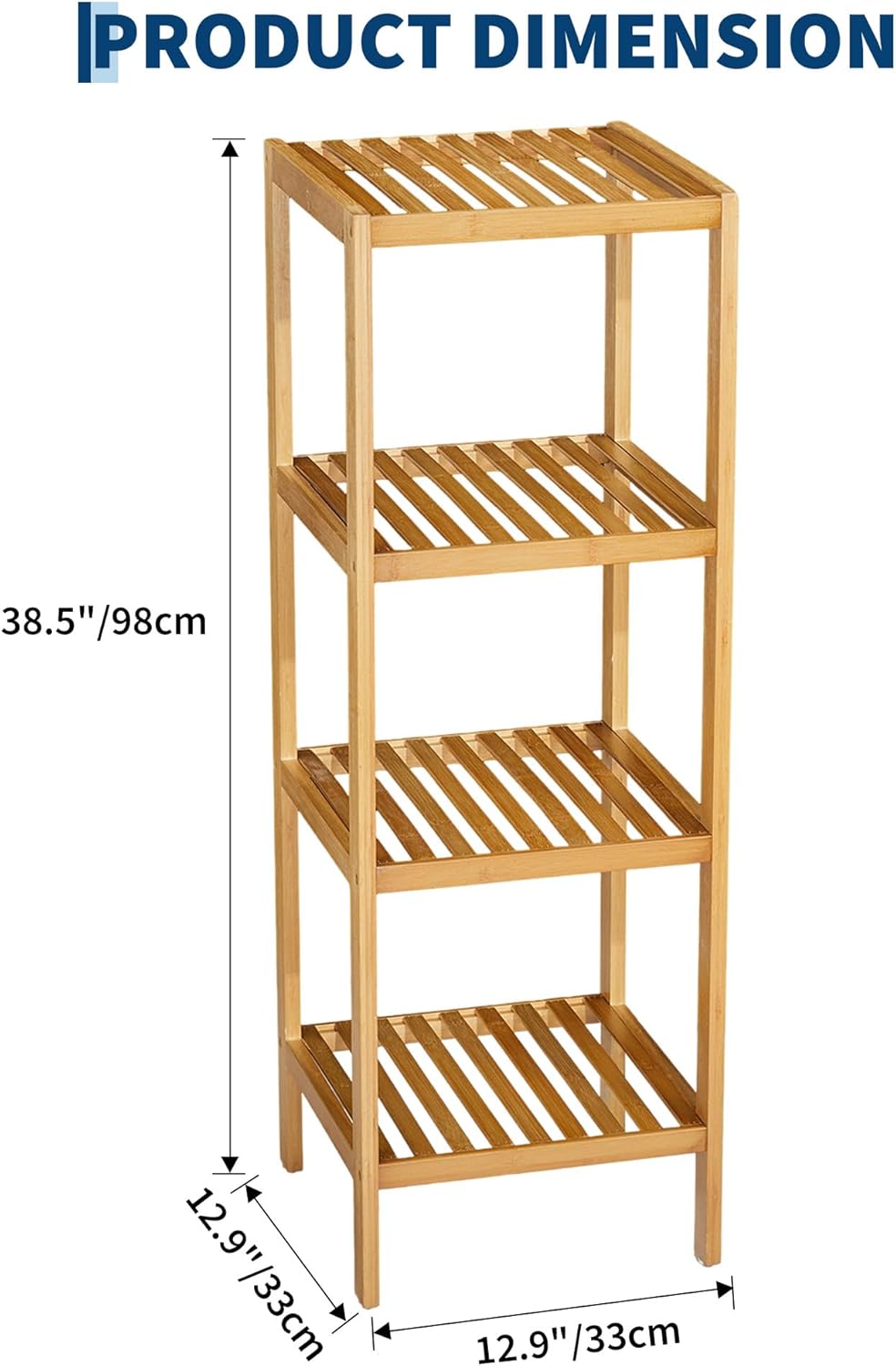 Garvee 4-Tier Bamboo Shelf Narrow Bathroom Shelf with Slatted Shelves Natural Wood Plant Stand Standing Towel Rack Corner Rack for Bathroom Entryway Bedroom Kitchen Sunroom