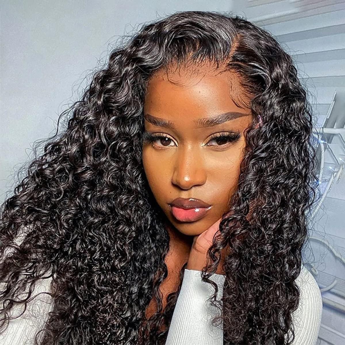 Curly Human Hair Wig for Black Women Transparent 4x4 Kinky Curly Lace Front Wigs Pre Plucked 180% Density 14 Inch