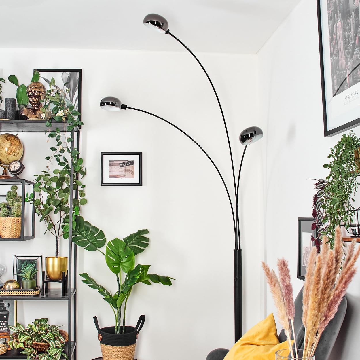HOFSTEIN Nikkala Lampadaire en métal noir/chrome/fumée avec pied en marbre, lampe réglable au design rétro/vintage, interrupteur sur le boîtier, 240 cm, E14, salon, chambre, bureau