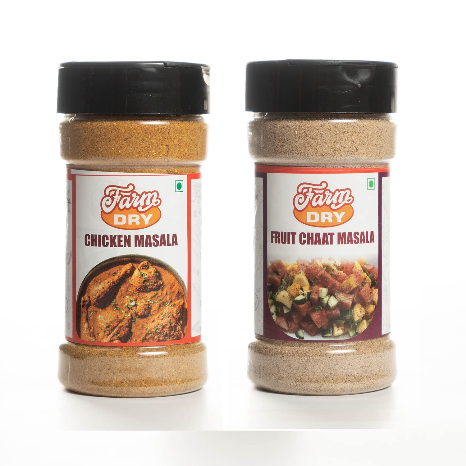 Farm Dry Chicken Masala 100 gm + Fruit Chat Masala 100 gm | Taste of Fresh Blended Spices | Mix of Rich Flavours | No Preservatives & Additives | Pack of 2