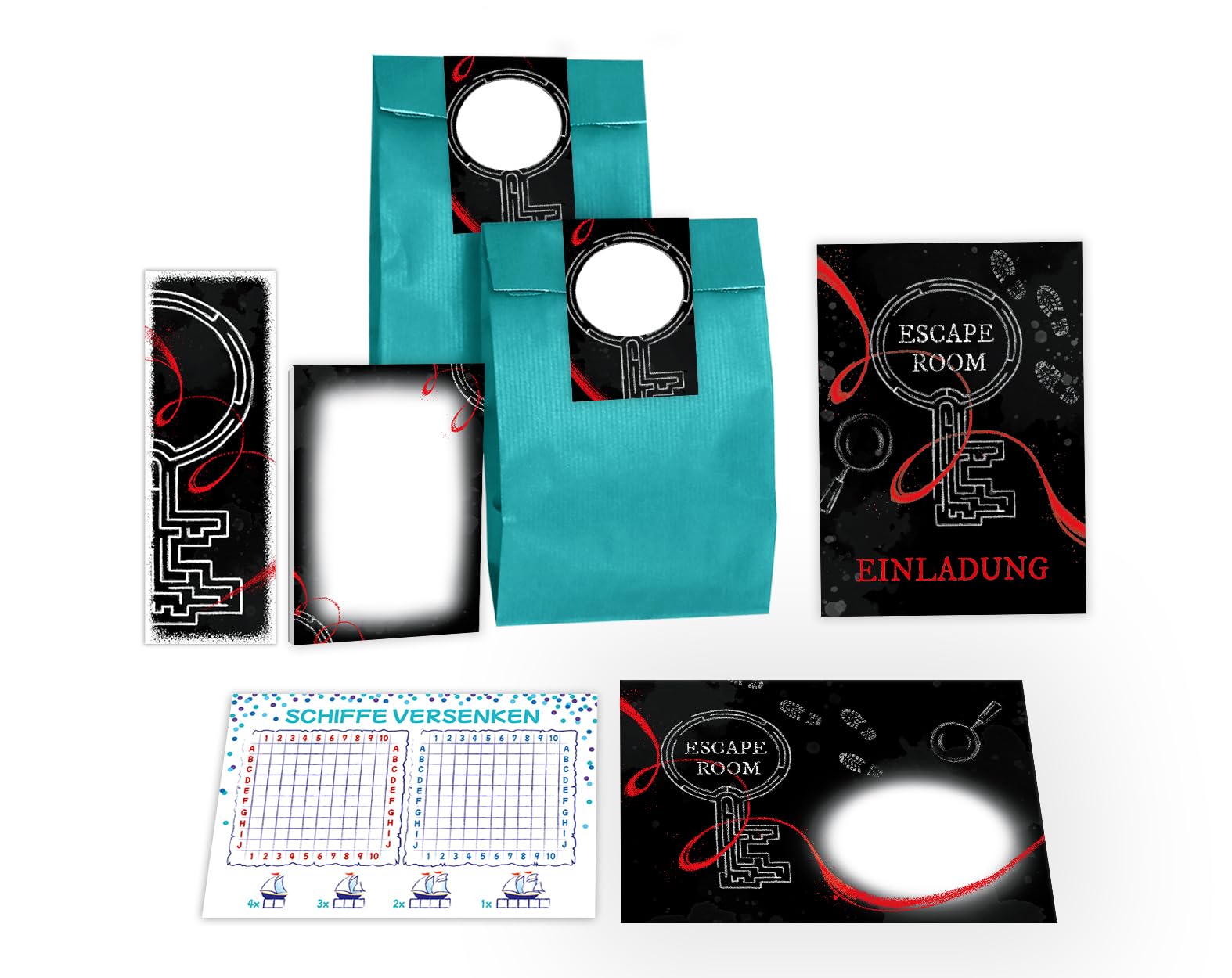Escape Room Einladungskarten Kindergeburtstag - 12 Karten Mit Umschlägen, UV-Lack & Coolem Design