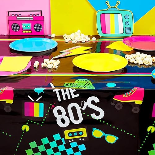 Miniatura 3 de Sparkle and Bash Mantel rectangular de los años 80 – Mantel de plástico duradero de los años 80 – Versátiles fundas de mesa para fiestas de los años