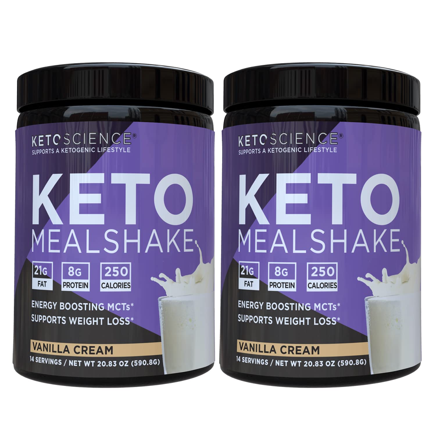 KETO SCIENCE Shake de Refeição para Dieta Cetogênica com MCTs, Colágeno e Gorduras, Baunilha, 2 pacotes com 588 g