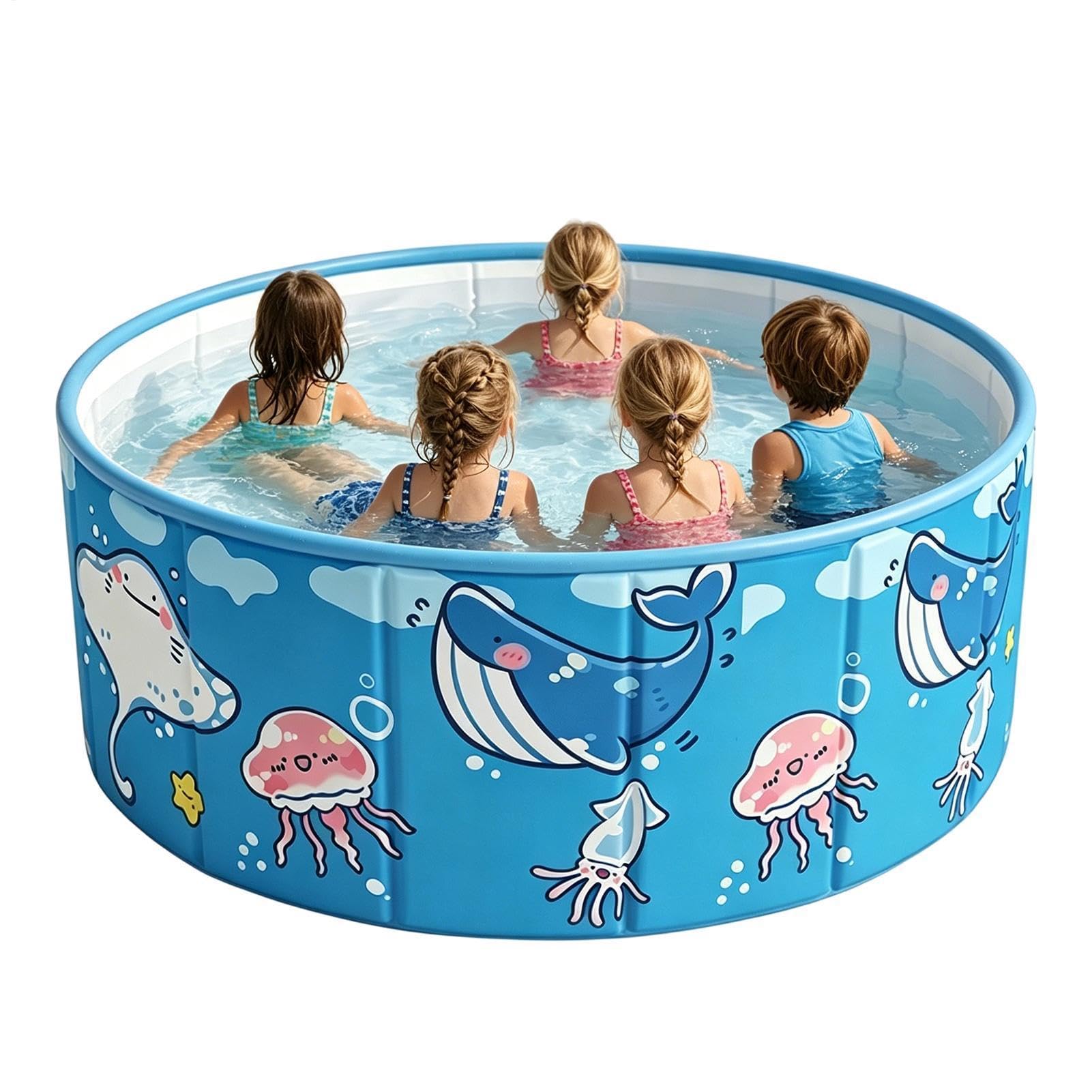 Foldable Dog Pool - Non-Inflatable Swimming Pool For Kids And Pets | Large Kiddie Swimming Bath With Drainage Hole And Anti-Slip | Portable Water Toys For Outdoor Backyard Summer