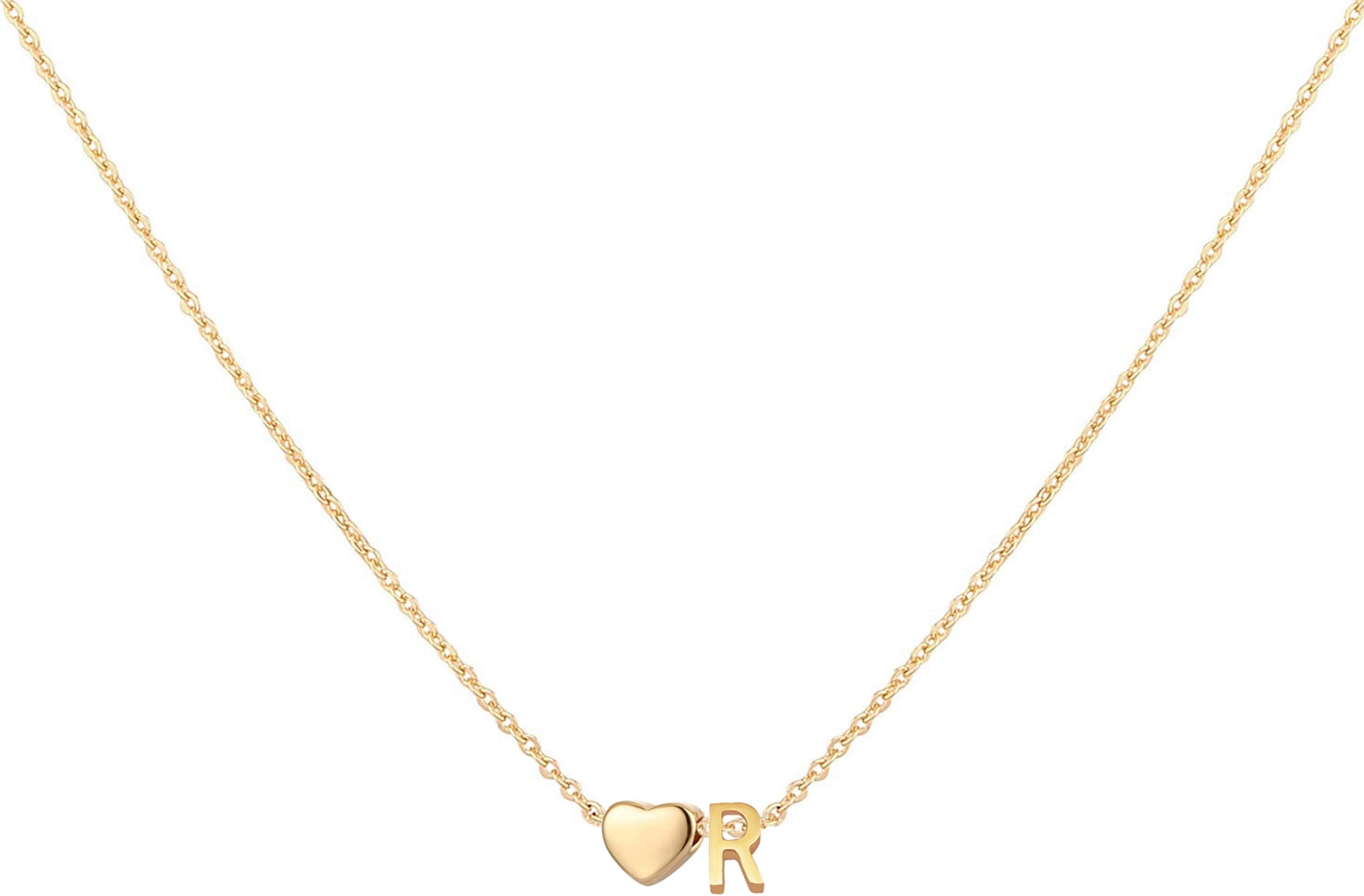 Glimmerst Initial Heart Necklace 18K Gold Plated Stainless Steel Tiny Heart Letter Necklace Personalized Monogram Name Necklace for Women