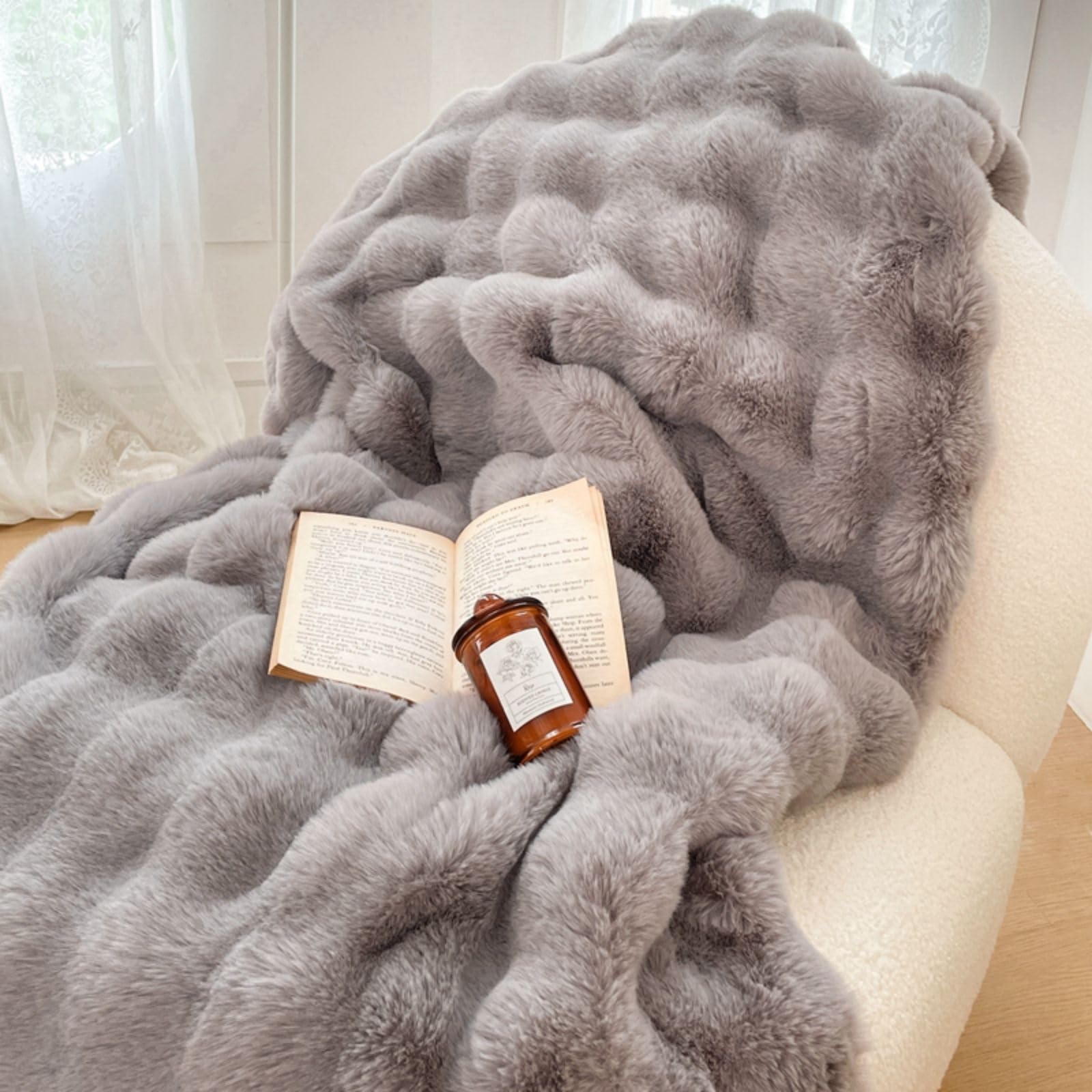 Tospass Kuscheldecke Flauschig Decke 180x200cm Grau Kunstfell Microfaser Plüsch Wohndecke Dick Flanell Warme Sofadecke TV-Decke Weich Wende Überwurfdecke Für Bett Sofa Schlafzimmer Büro