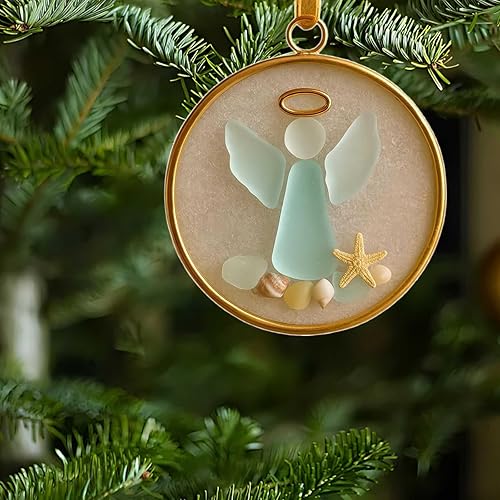Miniatura 2 de Adorno de ángel de cristal de mar efecto 3D, colgante plano de acrílico, adorno de ángel de la guarda de cristal de mar para decoración colgante