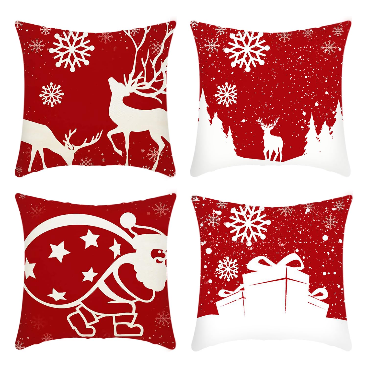ORiTi Christmas Pillow Covers 45x45cm Xmas Throw Pillowcase Rustic Linen Cushion Case for Couch Sofa Home Decor Set of 4 Christmas Decorations Style C