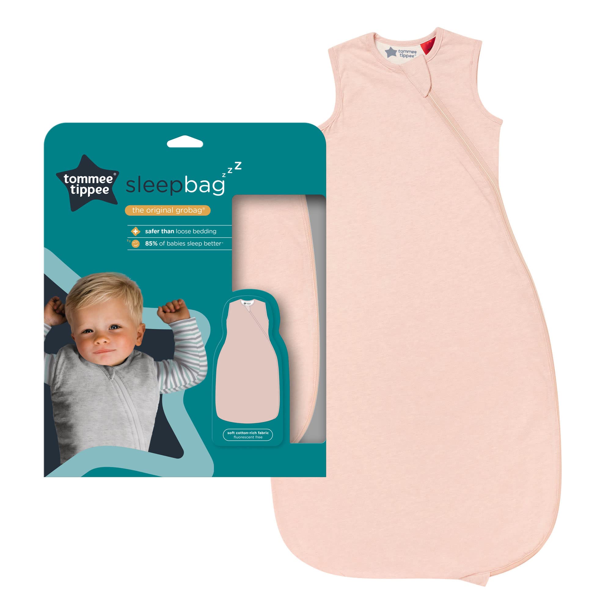 Tommee Tippee Baby-Schlafsack, The Original Grobag, hüftgesundes Design, weicher baumwollreicher Stoff, 6-18 m, 1.0 TOG, Blush